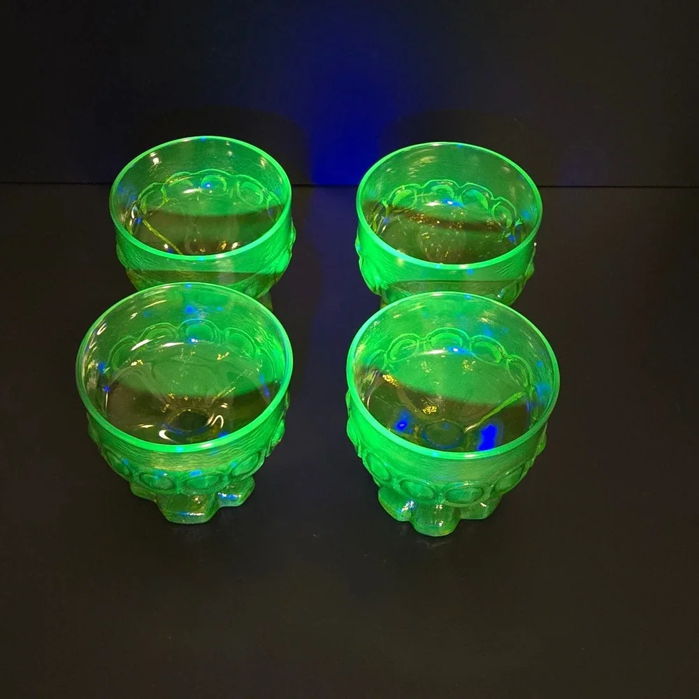 VTG Tiffin Franciscan Madeira Citron Green Uranium Sorbet Cups Set of 4 GLOWS